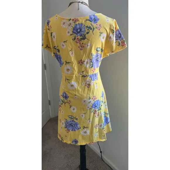 Forever 21 Yellow Purple Floral Soft Cotton A-Line Short Sleeve MIDI Dress 2X - Picture 6 of 10